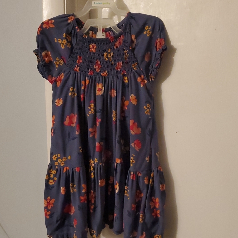 Blue and Red Smocked Ruffled Sundress with Puff Cap Sleeves